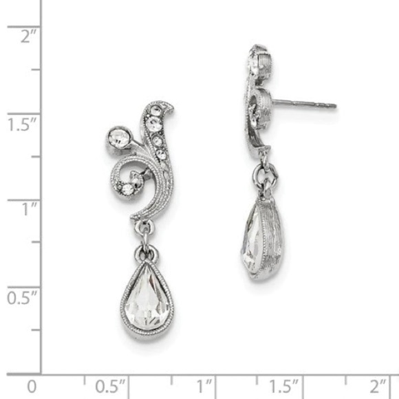 1928 SILVER-TONE SWAROVSKI ELEMENTS TEARDROP POST DANGLE EARRINGS - Picture 3 of 3